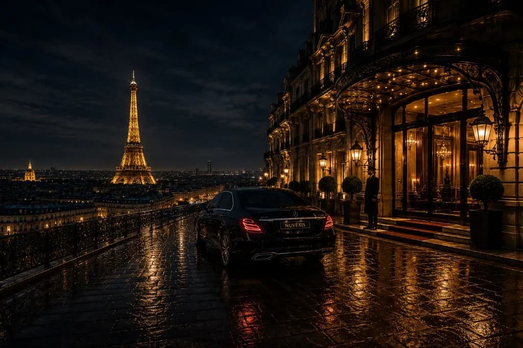 Paris gece manzarası, Eyfel Kulesi ve lüks otel atmosferi